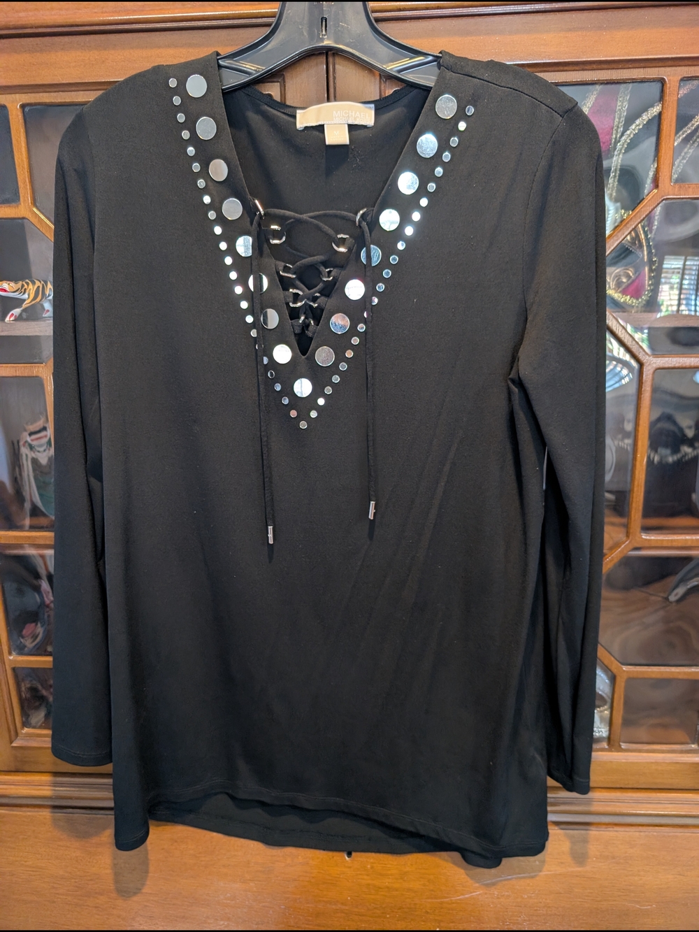 Michael Michael Kors Black Grommet Lace-Up Top – Size M